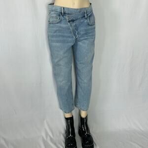 Collusion Asymmetrical Jeans 30x28 Petite Y2K Light Wash Cropped Denim